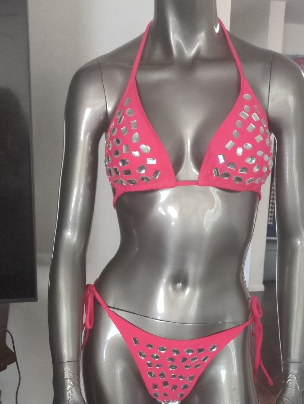 Source Unknown Hot Pink Mirrored Triangle Bikini